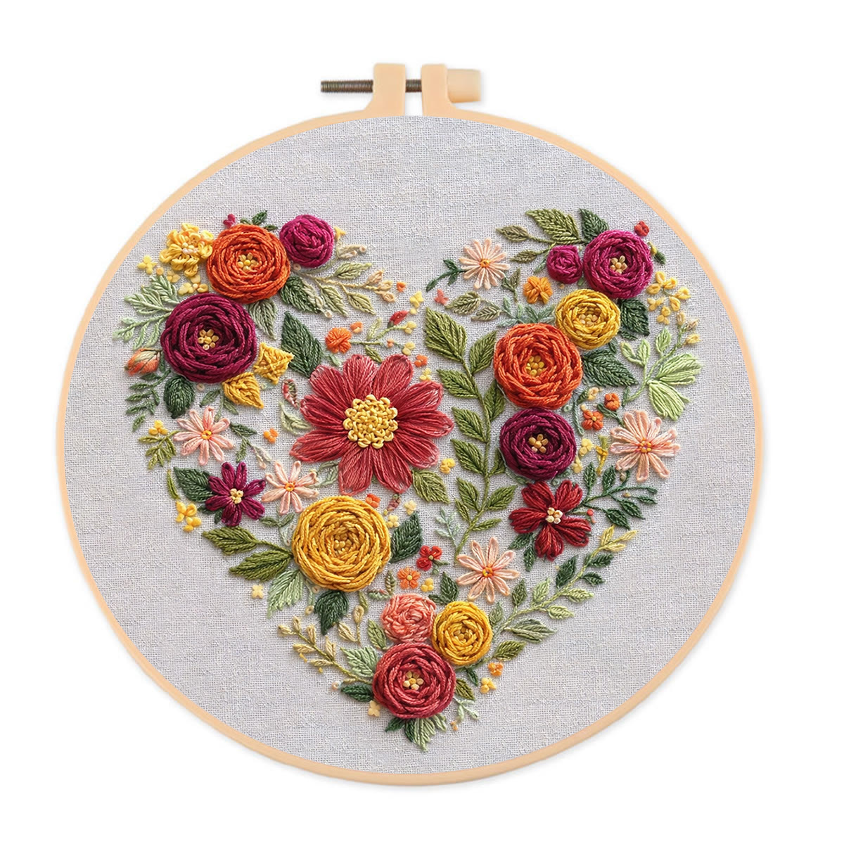 Rubbyoo Embroidery Kit - Floral Love | Modern Floral Heart | Diy Home Ornament - 20*20cm - image 1