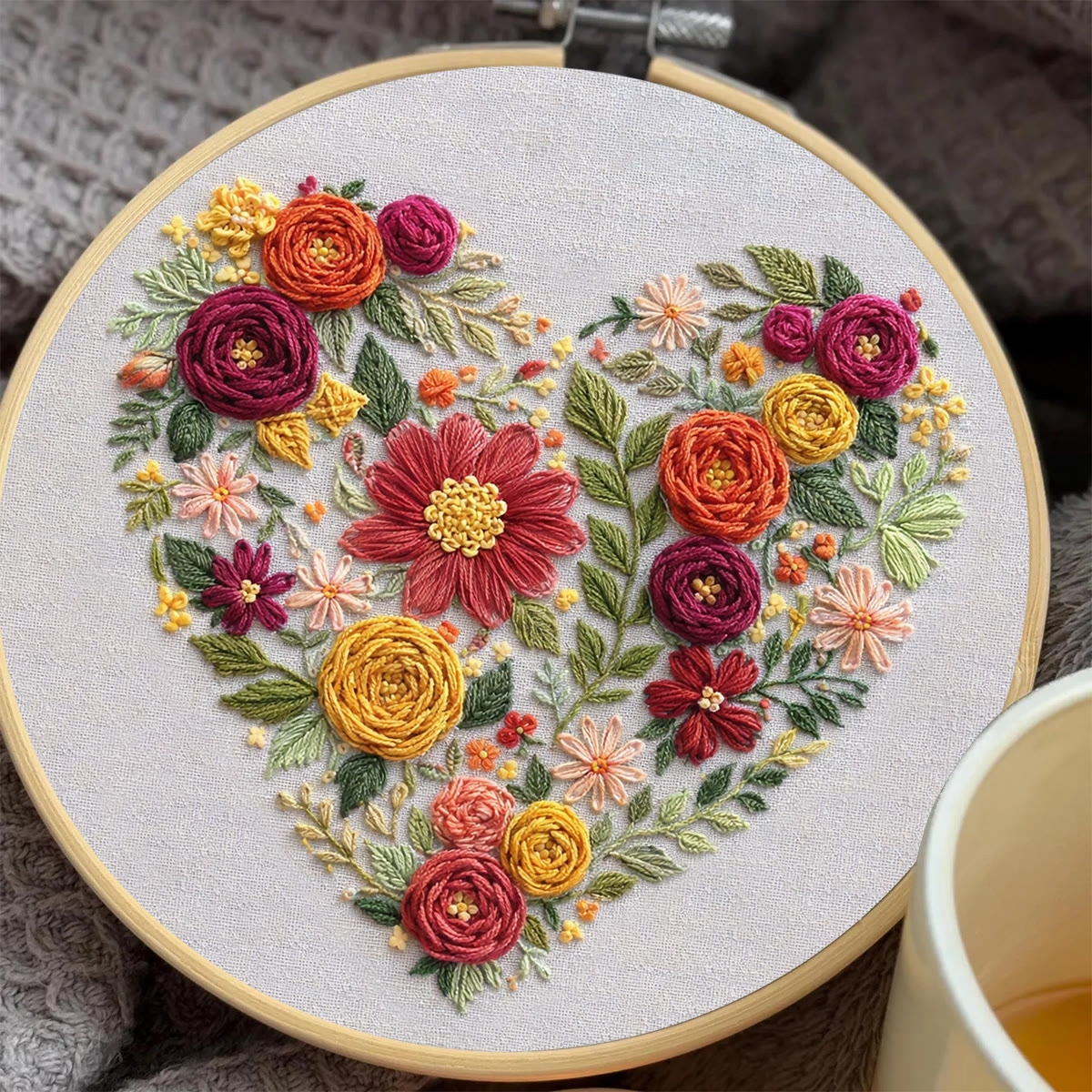 Rubbyoo Embroidery Kit - Floral Love | Modern Floral Heart | Diy Home Ornament - image 3