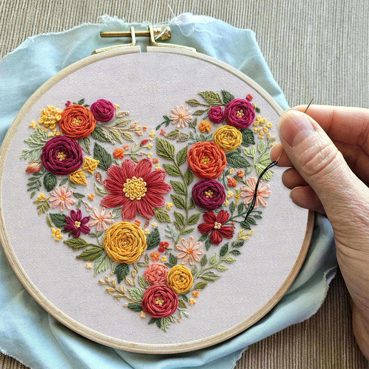 Rubbyoo Embroidery Kit - Floral Love | Modern Floral Heart | Diy Home Ornament - image 4