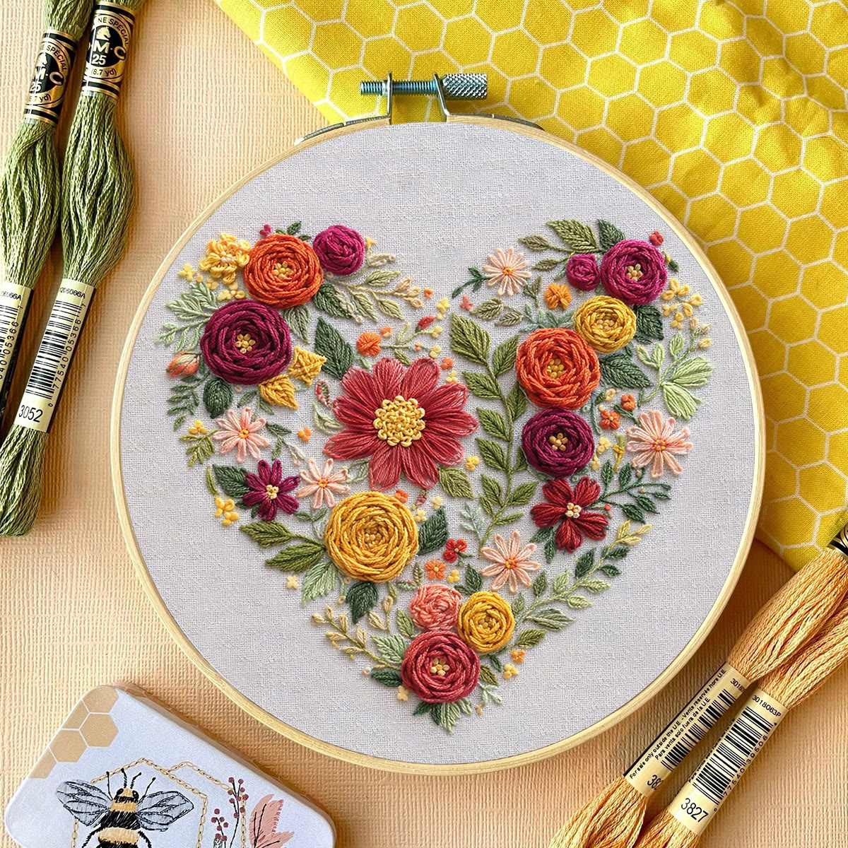 Rubbyoo Embroidery Kit - Floral Love | Modern Floral Heart | Diy Home Ornament - image 2