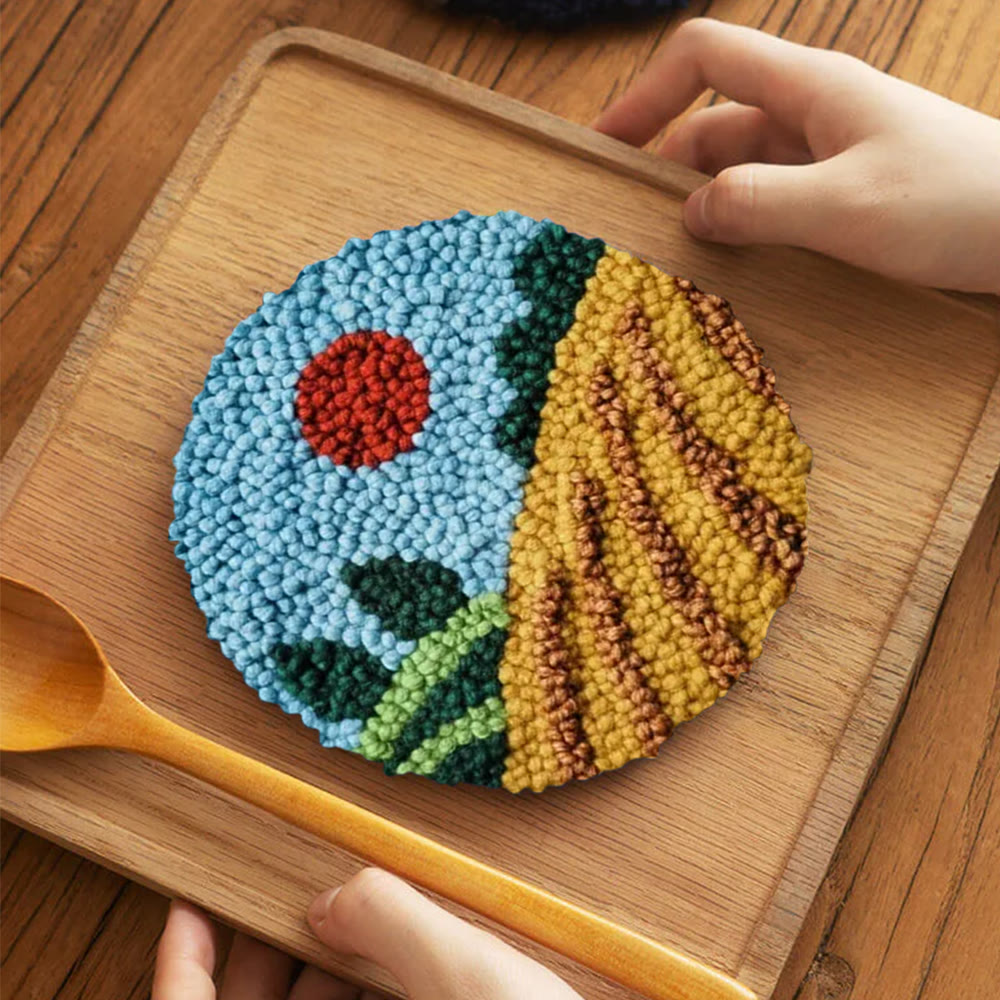 Sunset Countryside Landscape Punch Needle Kit – Cozy Home Handcraft | Newbie-friendly Diy Project - 5 inch Coaster Kit - image 4