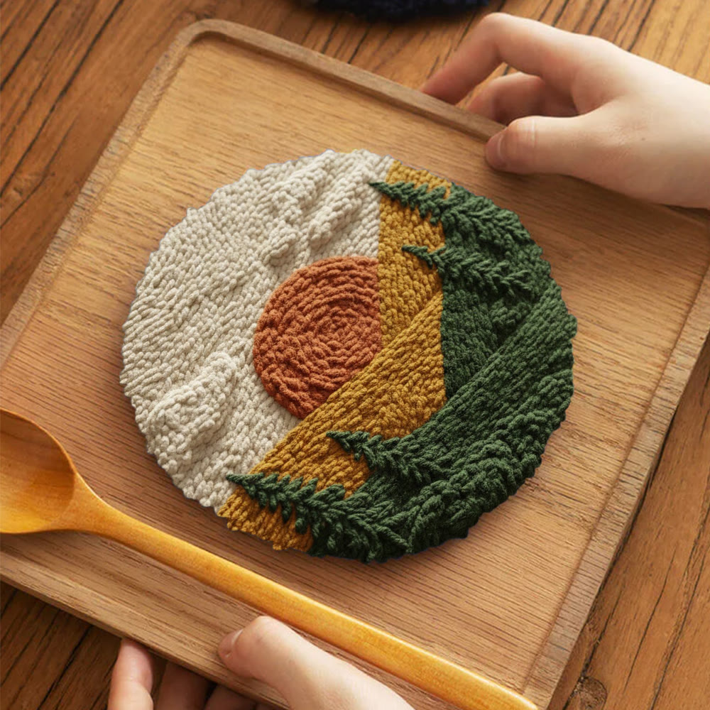 Autumnal Sunset Mountain Forest Punch Needle Kit – Top Gifting Choice | Cozy Warm Home Decor - 5 inch Coaster Kit - image 4