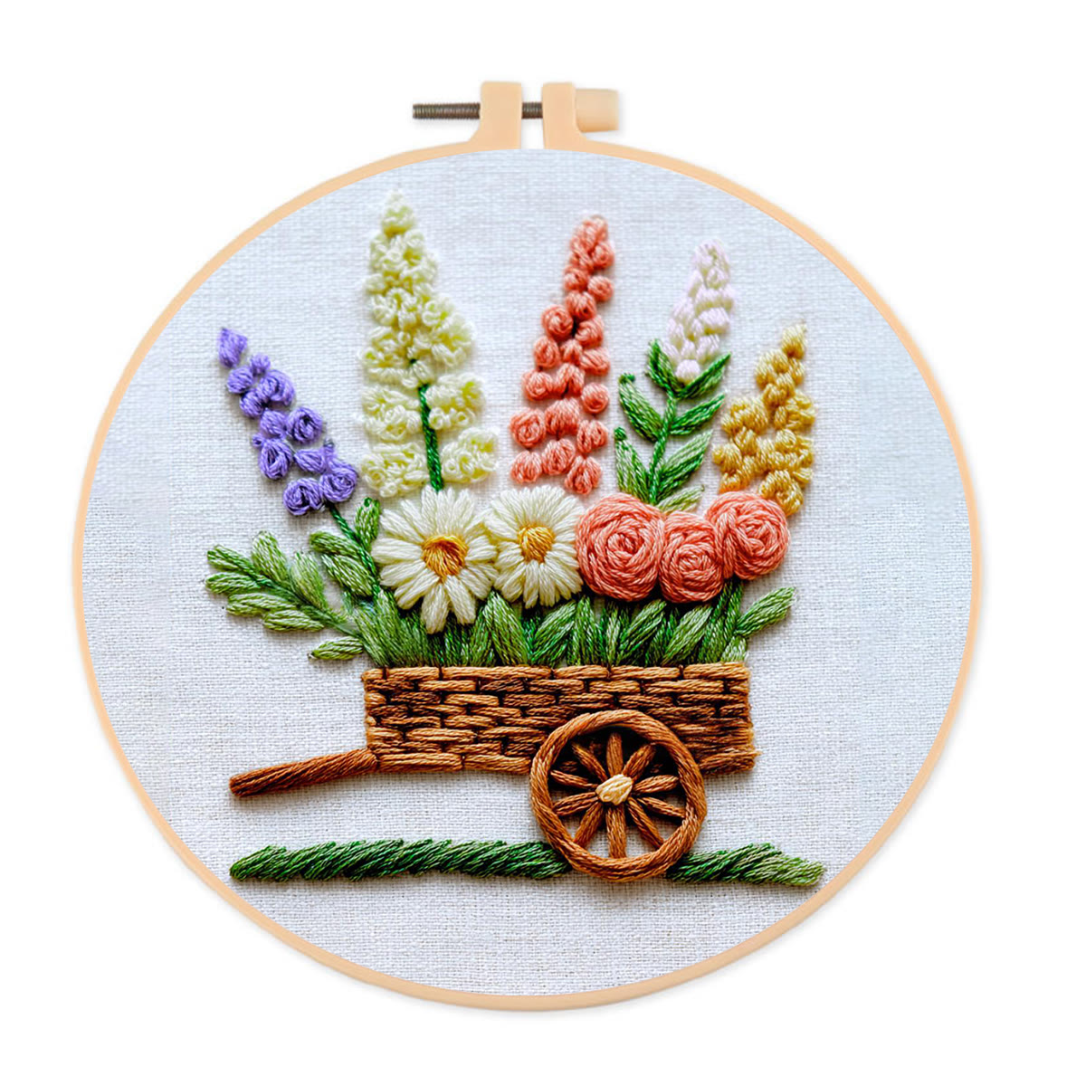 Rubbyoo Embroidery Kit - Flower Trolley | Creative Floral Craft | Perfect Stitch Art For Beginner  - 20*20cm - image 1