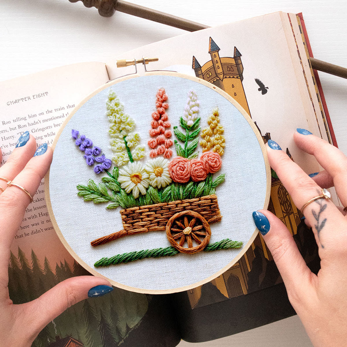 Rubbyoo Embroidery Kit - Flower Trolley | Creative Floral Craft | Perfect Stitch Art For Beginner  - image 3
