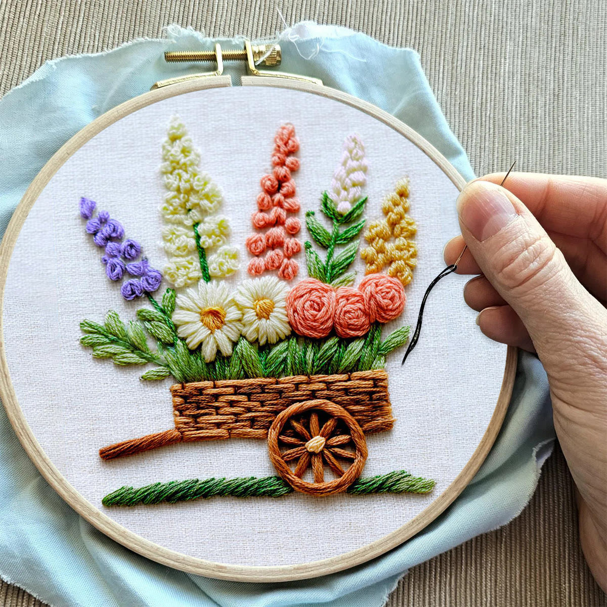 Rubbyoo Embroidery Kit - Flower Trolley | Creative Floral Craft | Perfect Stitch Art For Beginner  - image 8