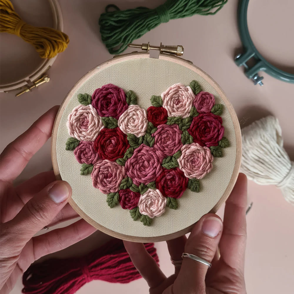 Heart-shaped Rose Bouquet Punch Needle Kit – Thoughtful Gift For Her | Exquisite Decorative Pendant - image 9