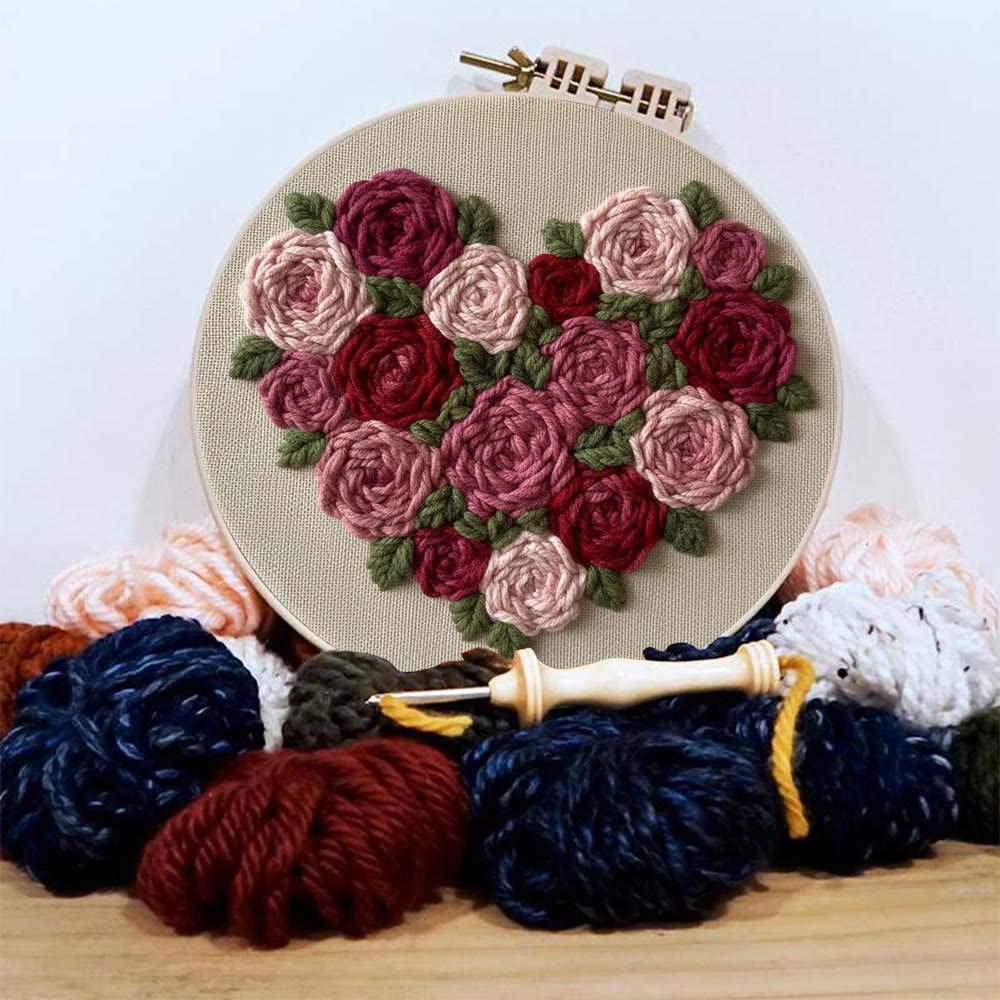 Heart-shaped Rose Bouquet Punch Needle Kit – Thoughtful Gift For Her | Exquisite Decorative Pendant - image 3