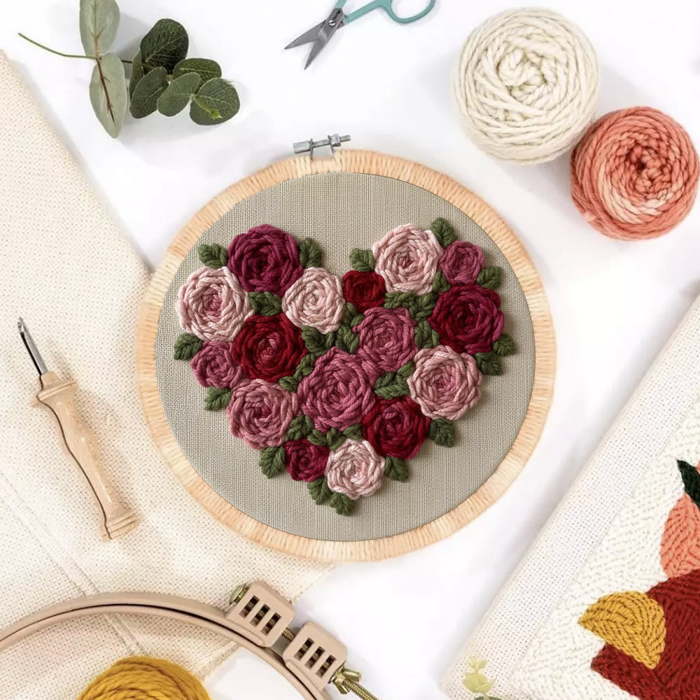 Heart-shaped Rose Bouquet Punch Needle Kit – Thoughtful Gift For Her | Exquisite Decorative Pendant - image 2