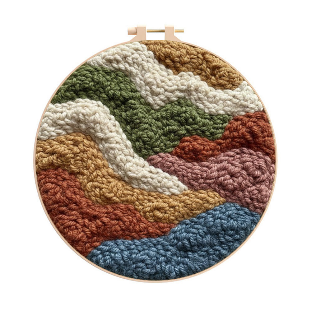 Soft-toned Wave Texture Punch Needle Kit – Stylish Artistic Wall Ornament | Effortless Simple Diy Handcraft - 8 inch Hoop Kit - image 1