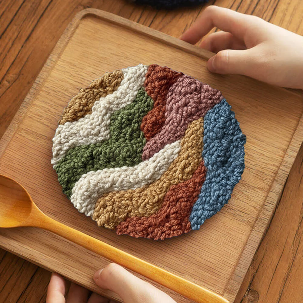 Soft-toned Wave Texture Punch Needle Kit – Stylish Artistic Wall Ornament | Effortless Simple Diy Handcraft - 5 inch Coaster Kit - image 4