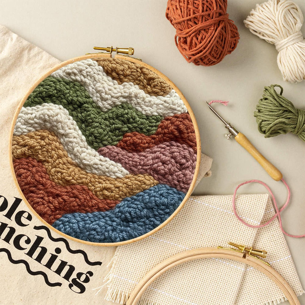 Soft-toned Wave Texture Punch Needle Kit – Stylish Artistic Wall Ornament | Effortless Simple Diy Handcraft - image 9