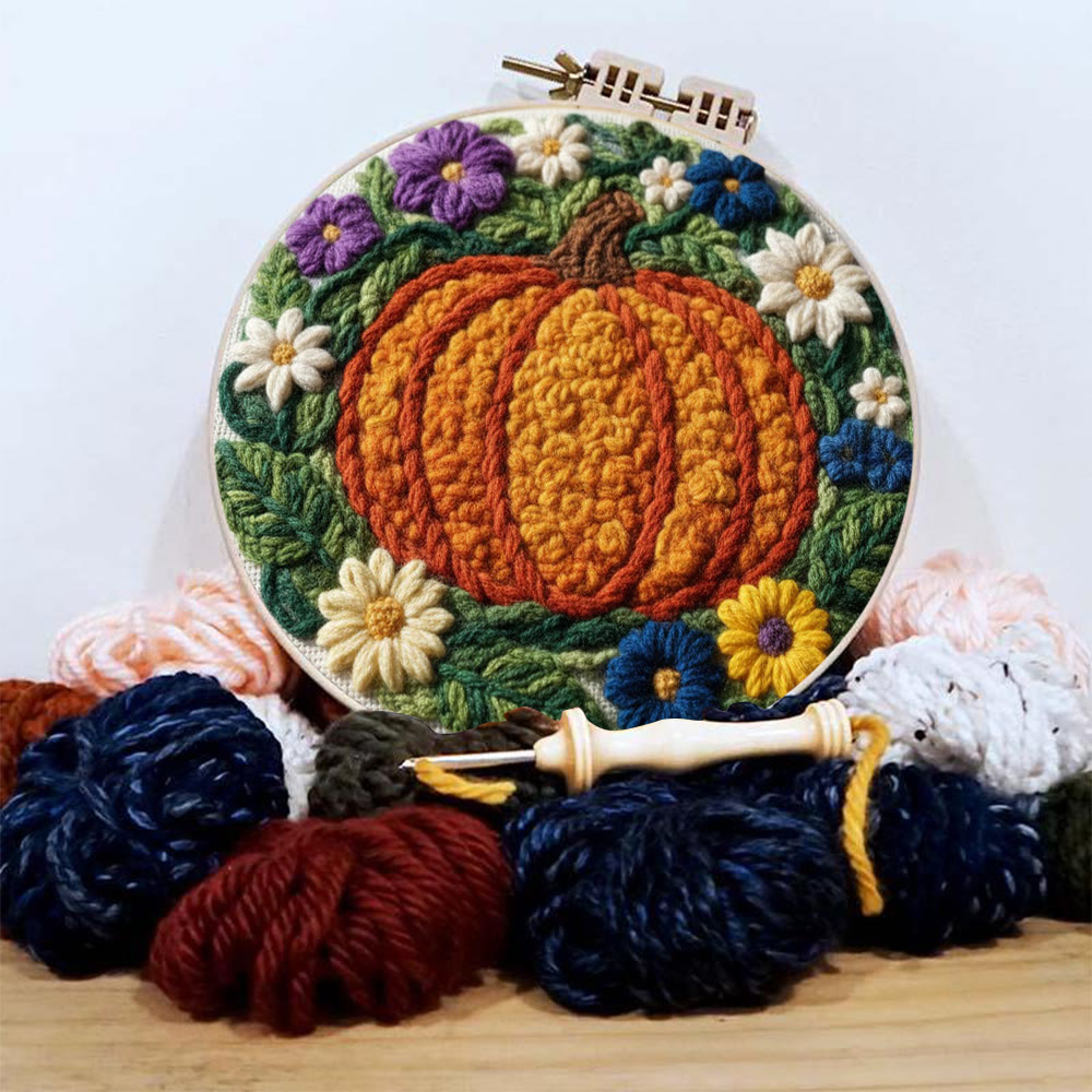 Vibrant Autumn Pumpkin Floral Punch Needle Kit – Exquisite Handcraft Piece | Ultimate Gifting Choice - image 2