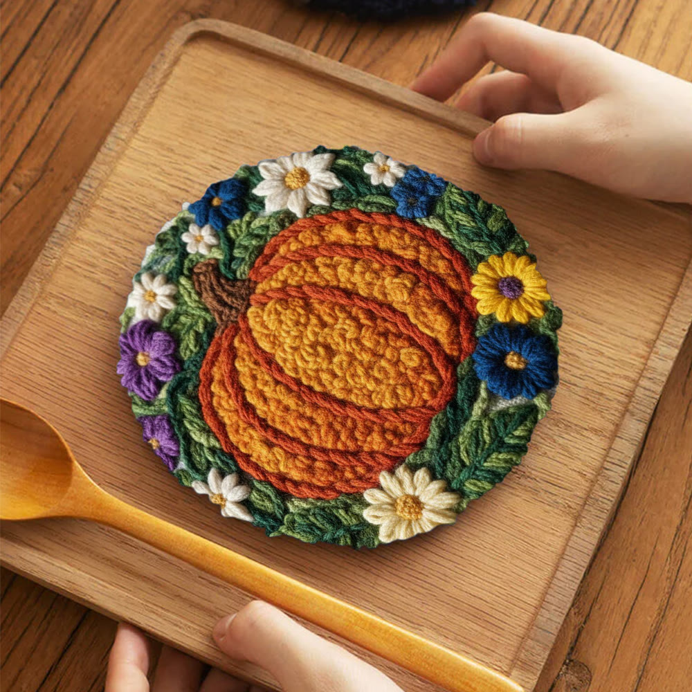 Vibrant Autumn Pumpkin Floral Punch Needle Kit – Exquisite Handcraft Piece | Ultimate Gifting Choice - 5 inch Coaster Kit - image 4