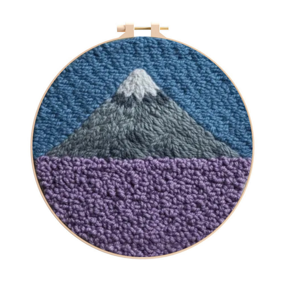 Soft-Hued Snow-Capped Mountain Punch Needle Kit – Literary Artistic Home Decor | Charming Gift For Her - 8 inch Hoop Kit - image 1