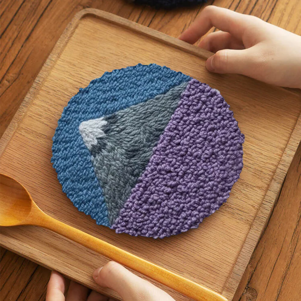 Soft-Hued Snow-Capped Mountain Punch Needle Kit – Literary Artistic Home Decor | Charming Gift For Her - 5 inch Coaster Kit - image 4