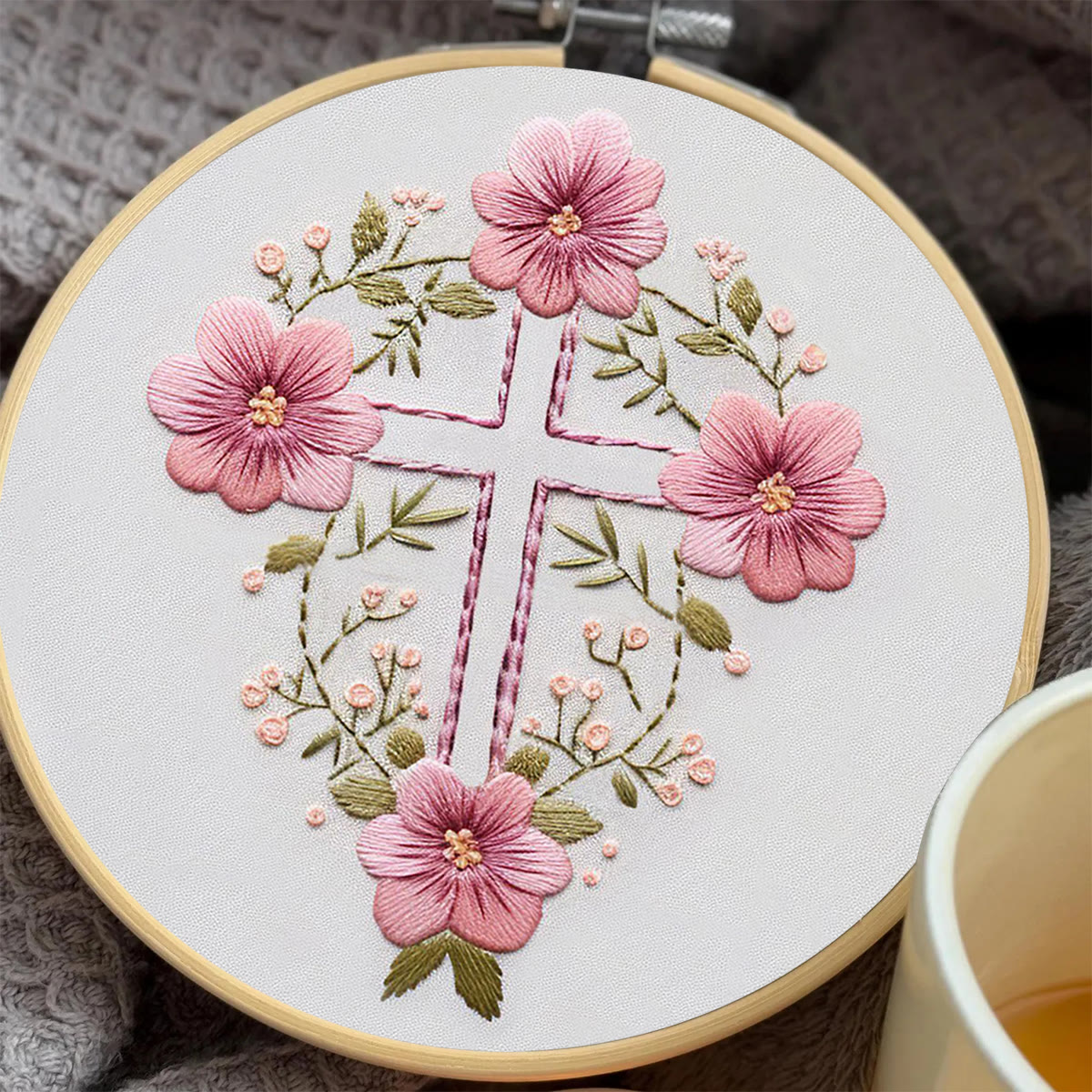 Rubbyoo Embroidery Kit - Flower Cross | Handmade Faith Craft | Creative Religious Decoration - image 2