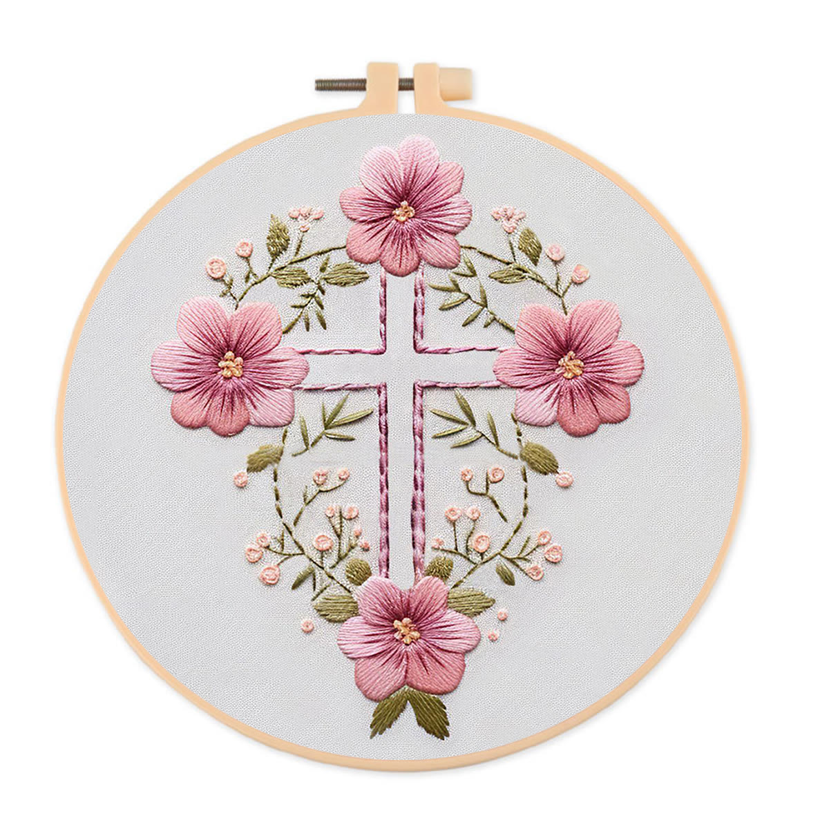 Rubbyoo Embroidery Kit - Flower Cross | Handmade Faith Craft | Creative Religious Decoration - 20*20cm - image 1