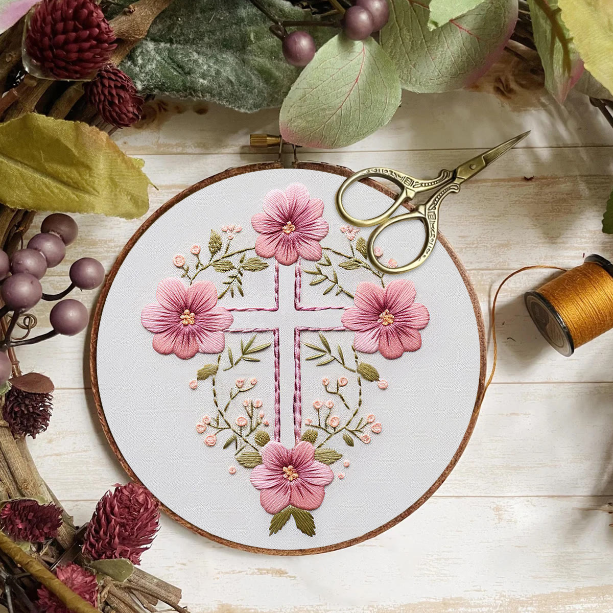 Rubbyoo Embroidery Kit - Flower Cross | Handmade Faith Craft | Creative Religious Decoration - image 6