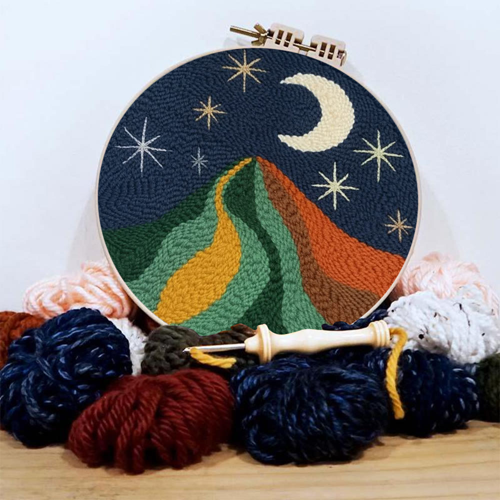 Starry Moonlit Mountainscape Punch Needle Kit – Newbie-friendly Diy Handcraft | Scenic Decorative Hanger - image 2