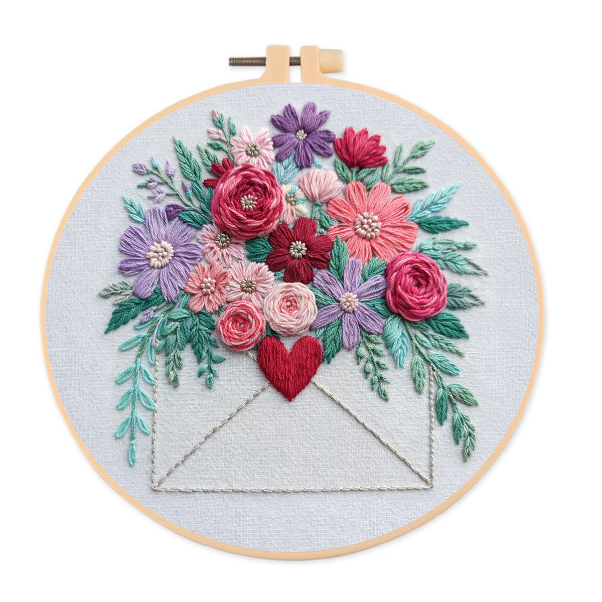 Rubbyoo Embroidery Kit - Blooming Love Envelope | Valentine Day Gifts | Diy Anniversary Gift - 20*20cm - image 1