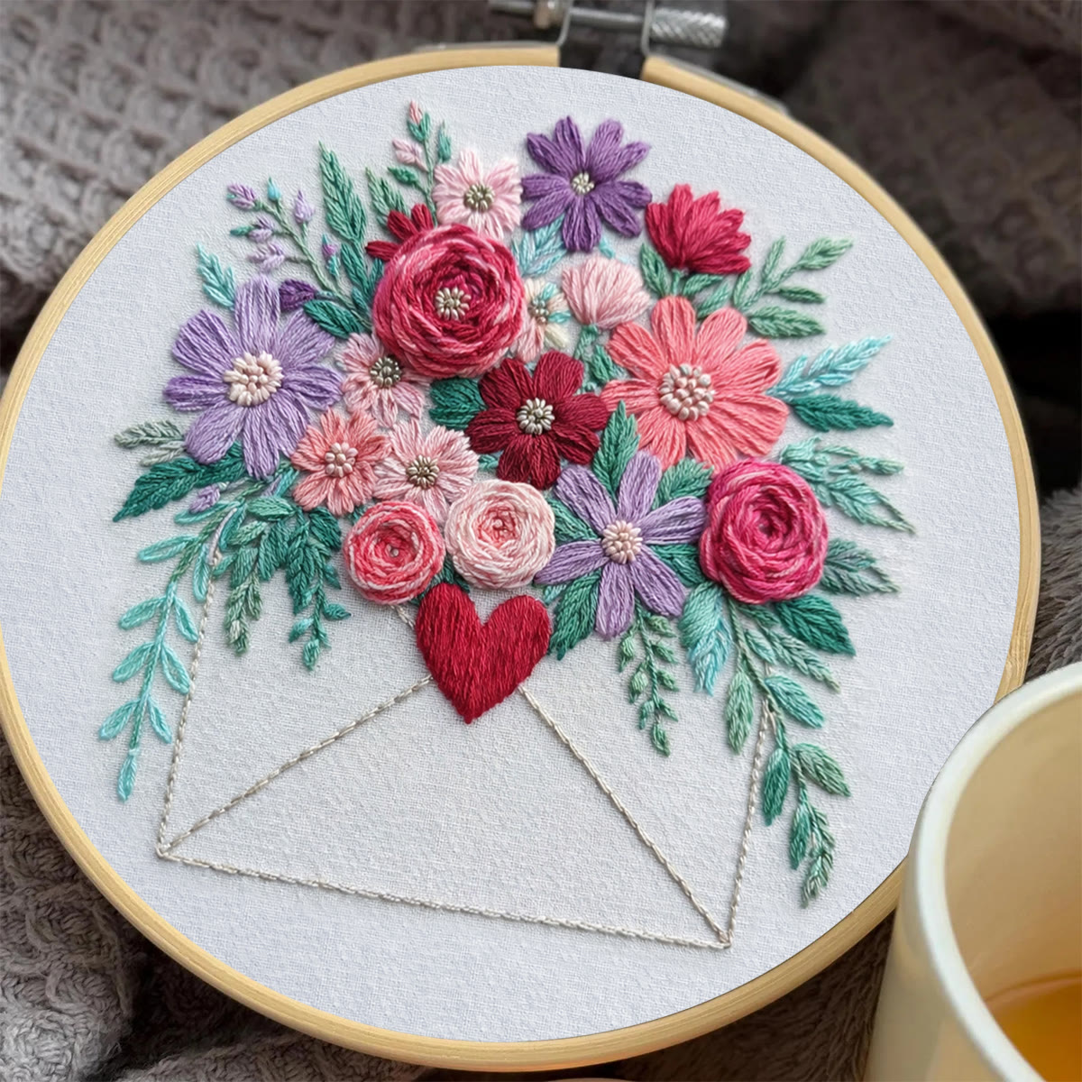 Rubbyoo Embroidery Kit - Blooming Love Envelope | Valentine Day Gifts | Diy Anniversary Gift - image 2