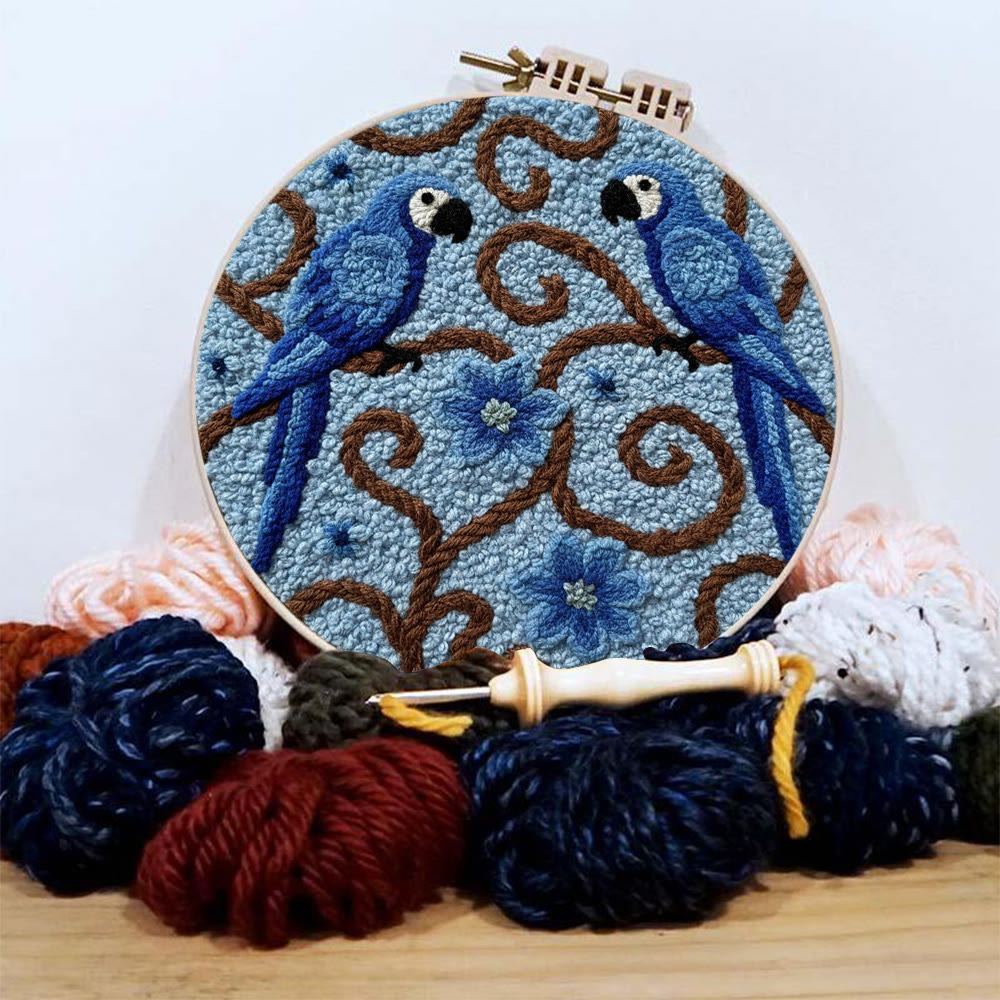 Blue Macaw Vine Floral Punch Needle Kit – Creative Handmade Diy Project | Exquisite Decorative Ornament - image 2