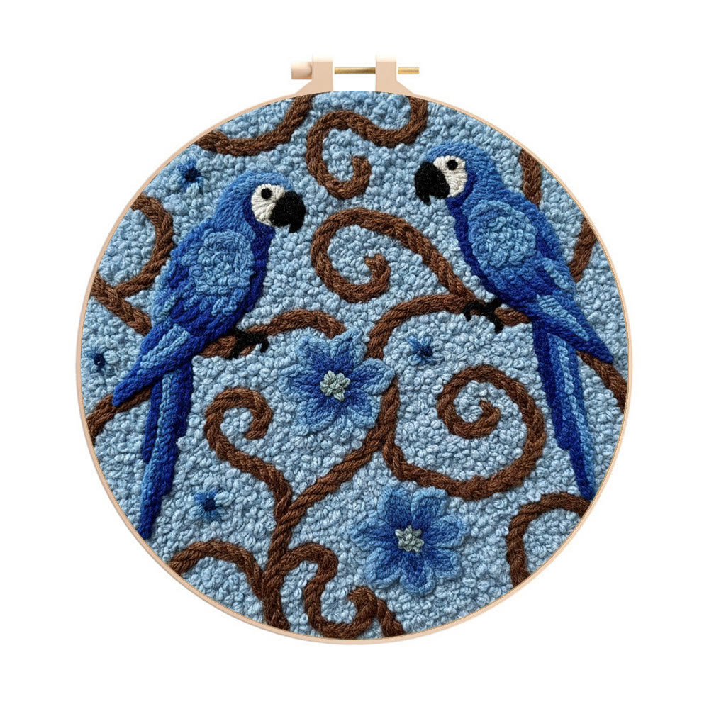 Blue Macaw Vine Floral Punch Needle Kit – Creative Handmade Diy Project | Exquisite Decorative Ornament - 8 inch Hoop Kit - image 1