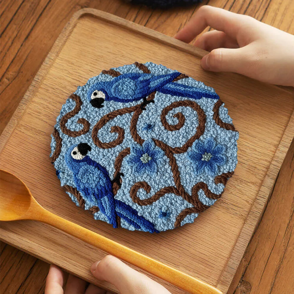 Blue Macaw Vine Floral Punch Needle Kit – Creative Handmade Diy Project | Exquisite Decorative Ornament - 5 inch Coaster Kit - image 4