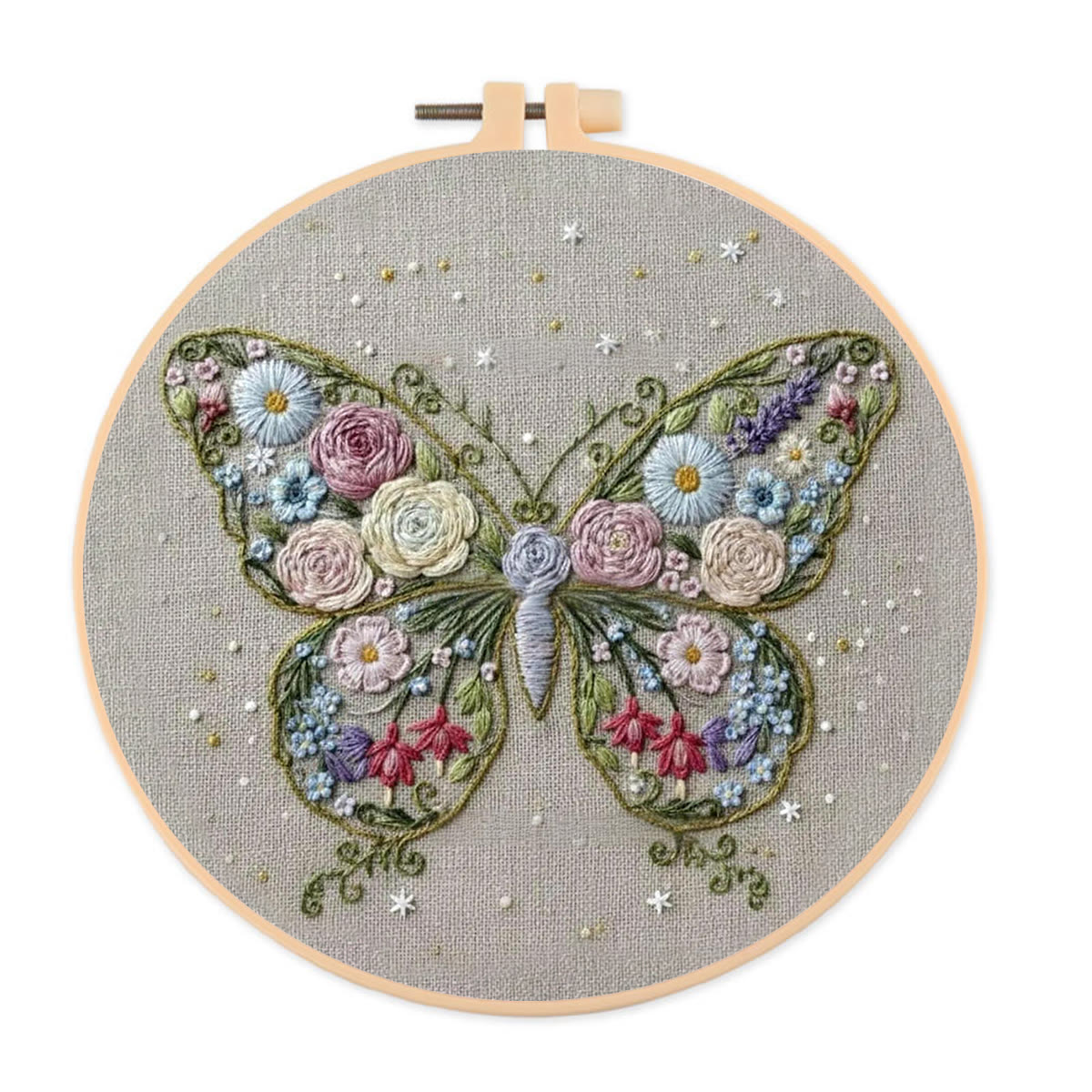 Rubbyoo Embroidery Kit - Butterfly In Bloom | Unique Handmade Collection | Floral Insect Hoop Art - 20*20cm - image 1