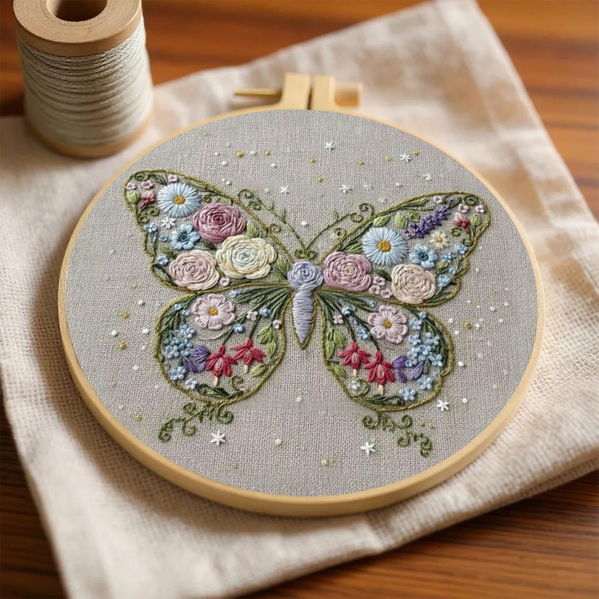 Rubbyoo Embroidery Kit - Butterfly In Bloom | Unique Handmade Collection | Floral Insect Hoop Art - image 3