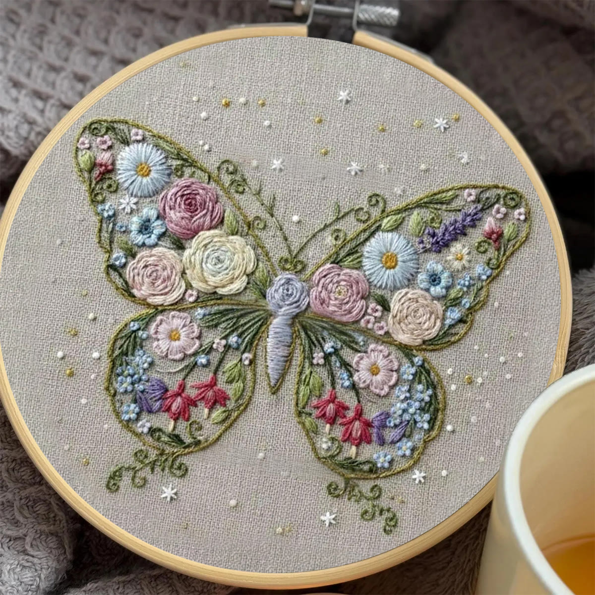 Rubbyoo Embroidery Kit - Butterfly In Bloom | Unique Handmade Collection | Floral Insect Hoop Art - image 2