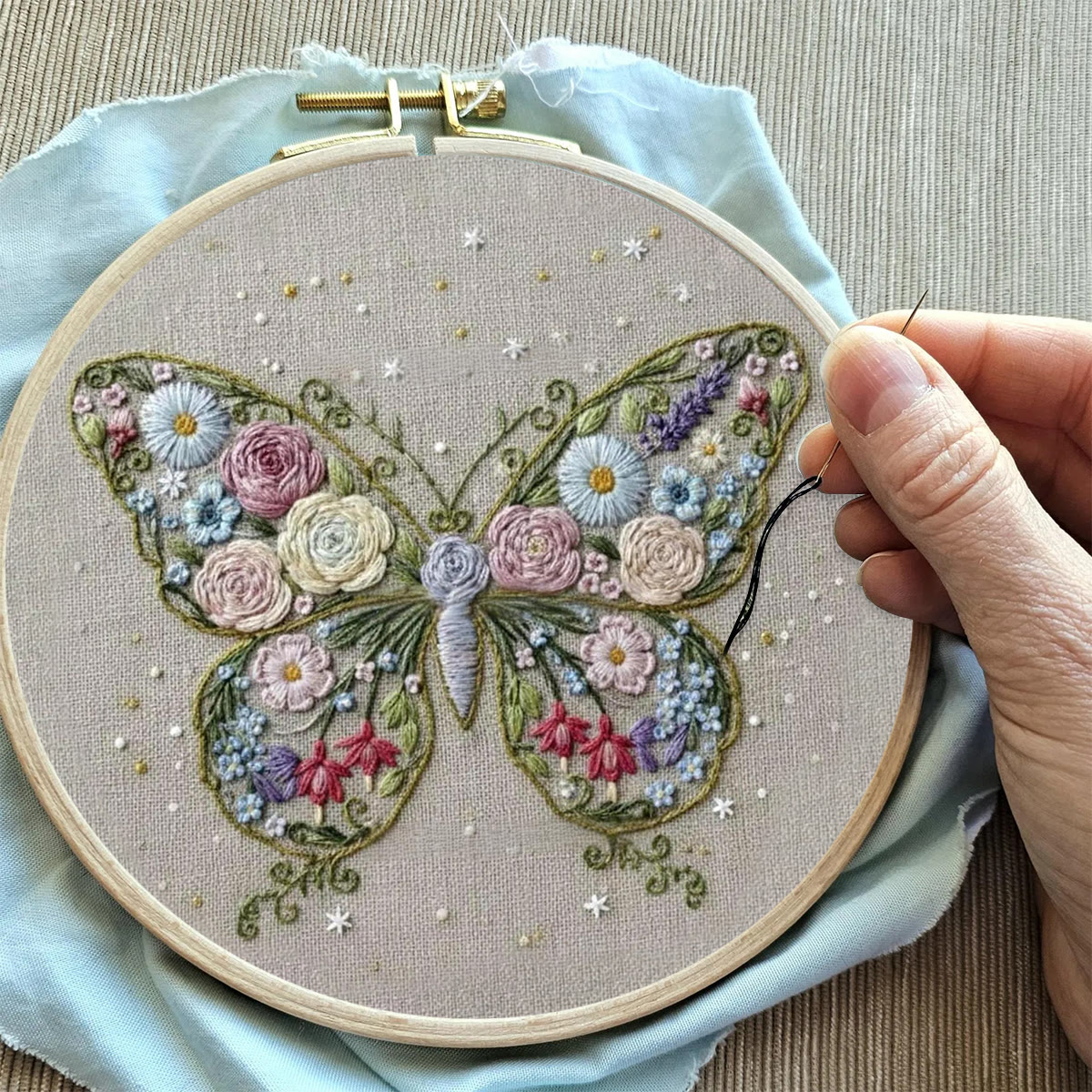 Rubbyoo Embroidery Kit - Butterfly In Bloom | Unique Handmade Collection | Floral Insect Hoop Art - image 8