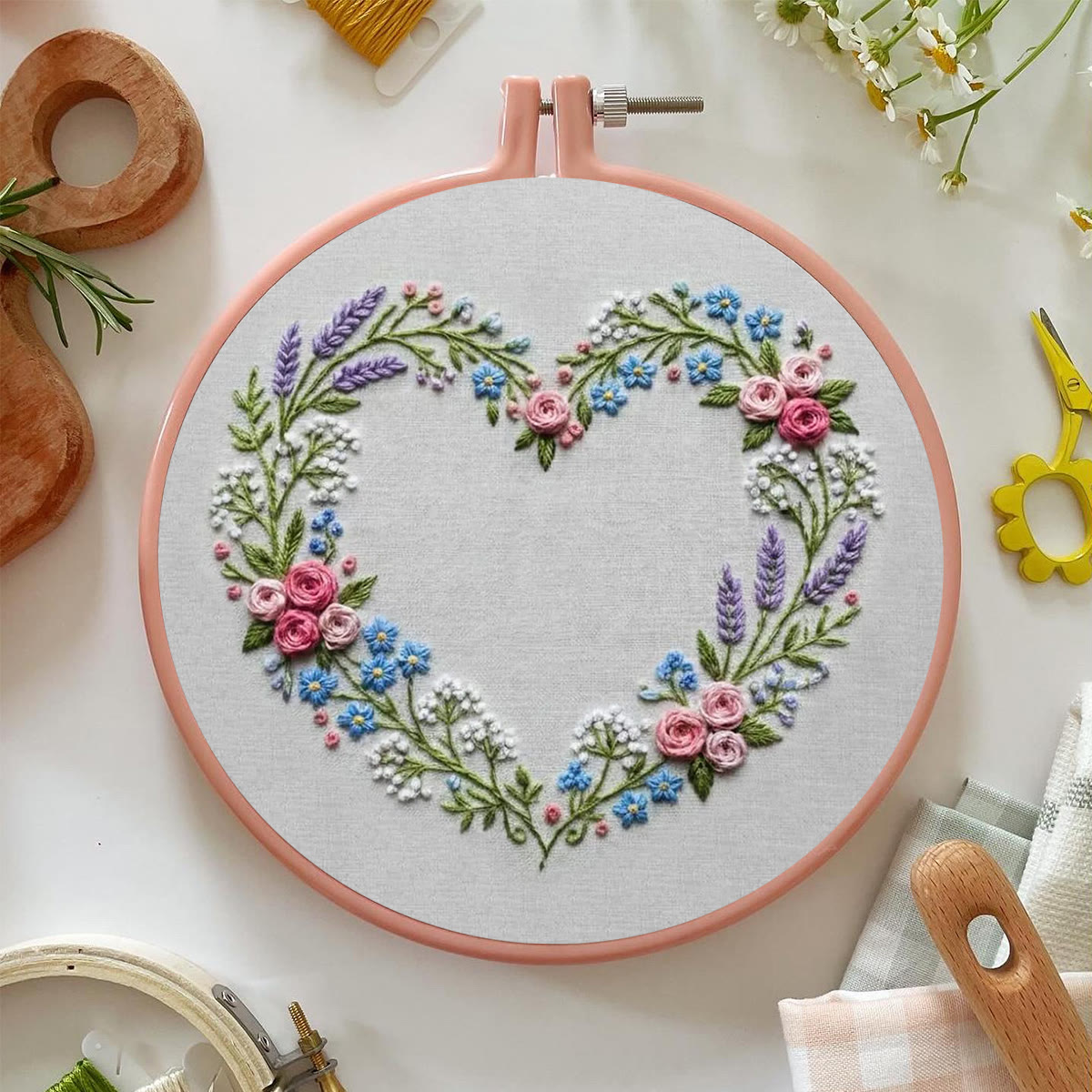 Rubbyoo Embroidery Kit - Floral Heart Design | Flowers Home Decor | Beginner Easy Handicraft  - image 2