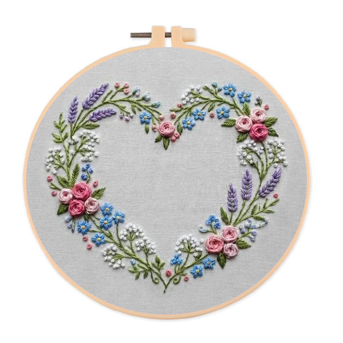 Rubbyoo Embroidery Kit - Floral Heart Design | Flowers Home Decor | Beginner Easy Handicraft  - 20*20cm - image 1
