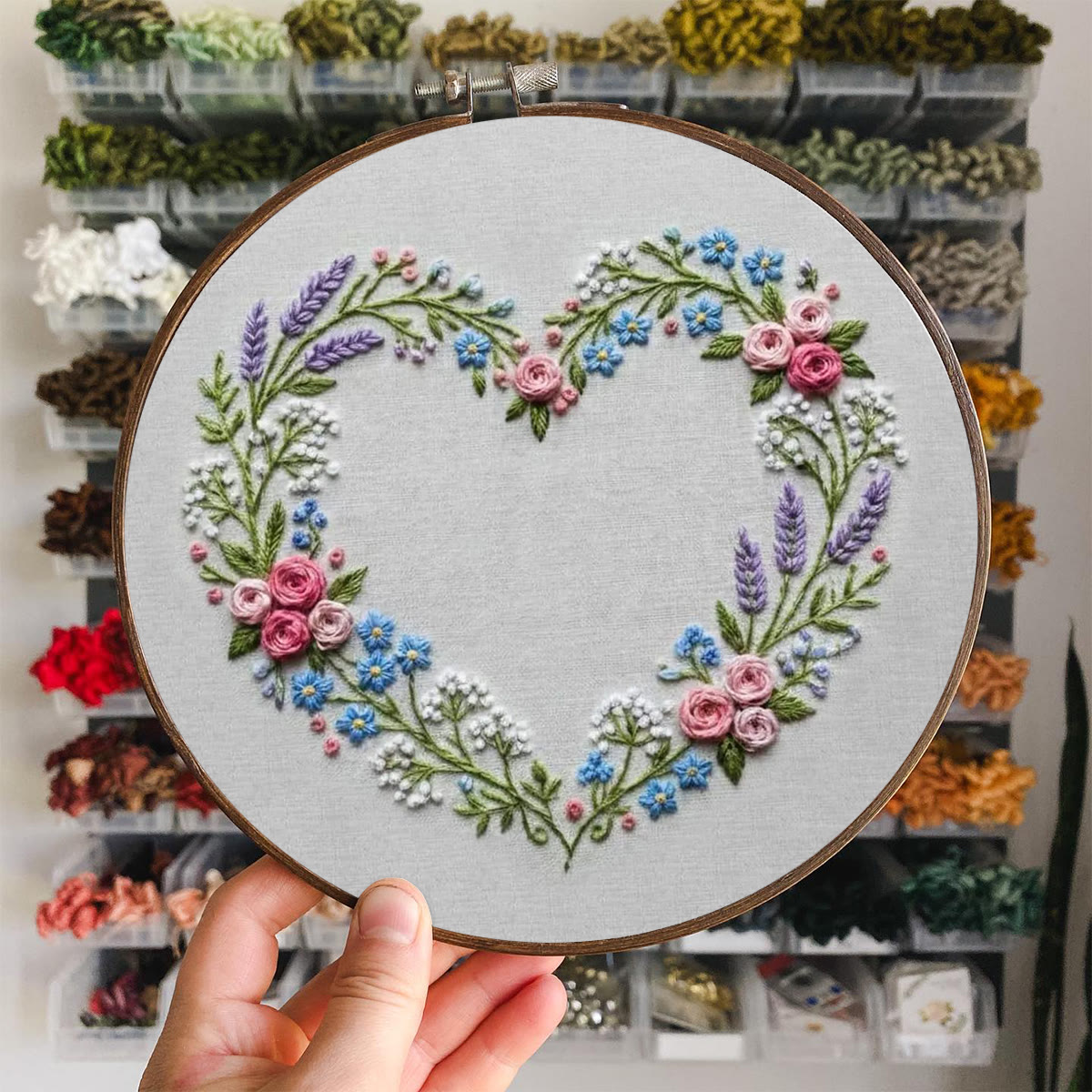 Rubbyoo Embroidery Kit - Floral Heart Design | Flowers Home Decor | Beginner Easy Handicraft  - image 5