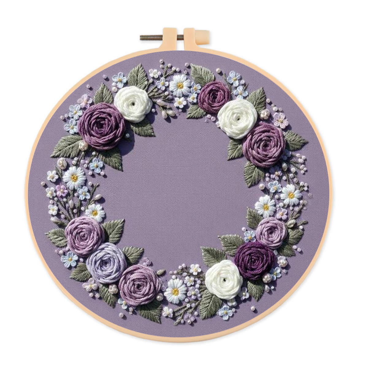Rubbyoo Embroidery Kit - Purple Flower Wreath | Beginner Botanical Design | Diy Home Decor - 20*20cm - image 1