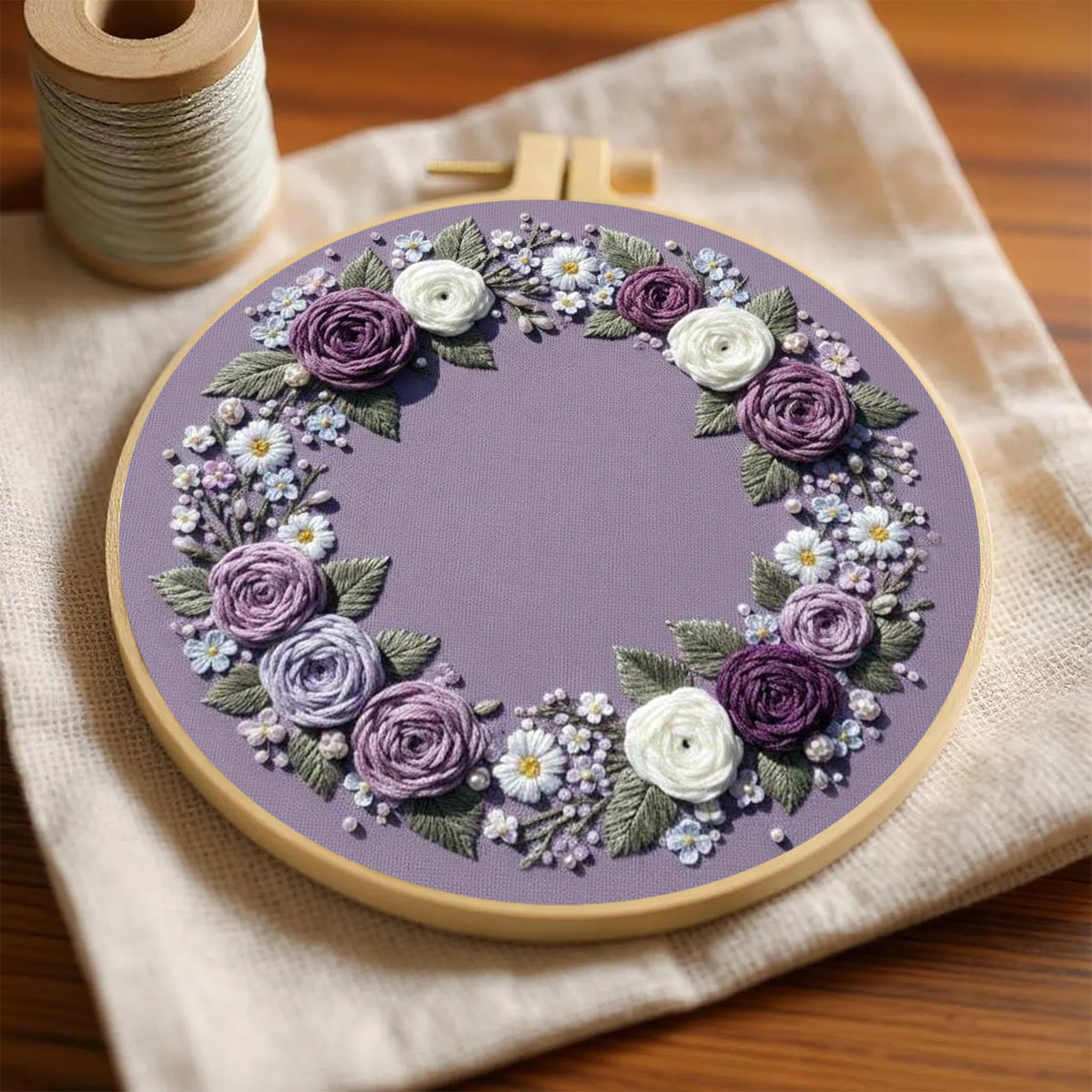 Rubbyoo Embroidery Kit - Purple Flower Wreath | Beginner Botanical Design | Diy Home Decor - image 3