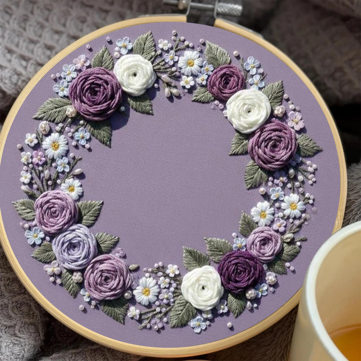 Rubbyoo Embroidery Kit - Purple Flower Wreath | Beginner Botanical Design | Diy Home Decor - image 2
