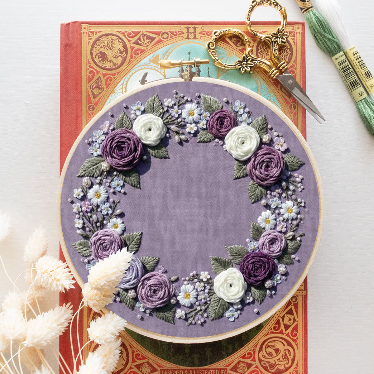 Rubbyoo Embroidery Kit - Purple Flower Wreath | Beginner Botanical Design | Diy Home Decor - image 10