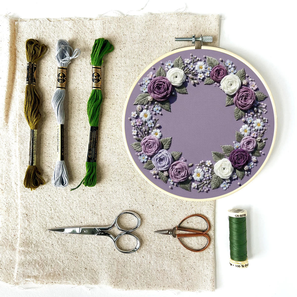 Rubbyoo Embroidery Kit - Purple Flower Wreath | Beginner Botanical Design | Diy Home Decor - image 9