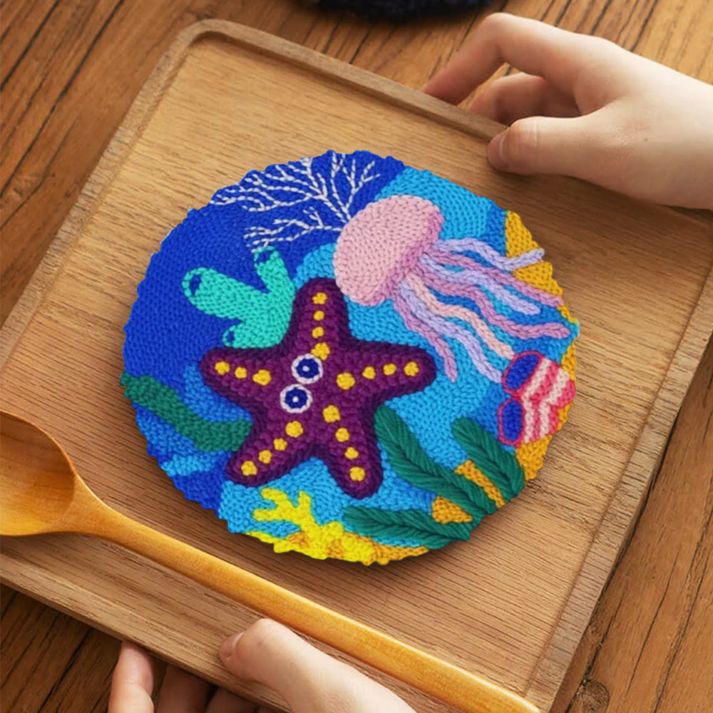 Cheerful Seabed Creatures Punch Needle Kit – Playful Underwater Vibe Handcraft | Lively Space Accent Ornament - 5 inch Coaster Kit - image 4