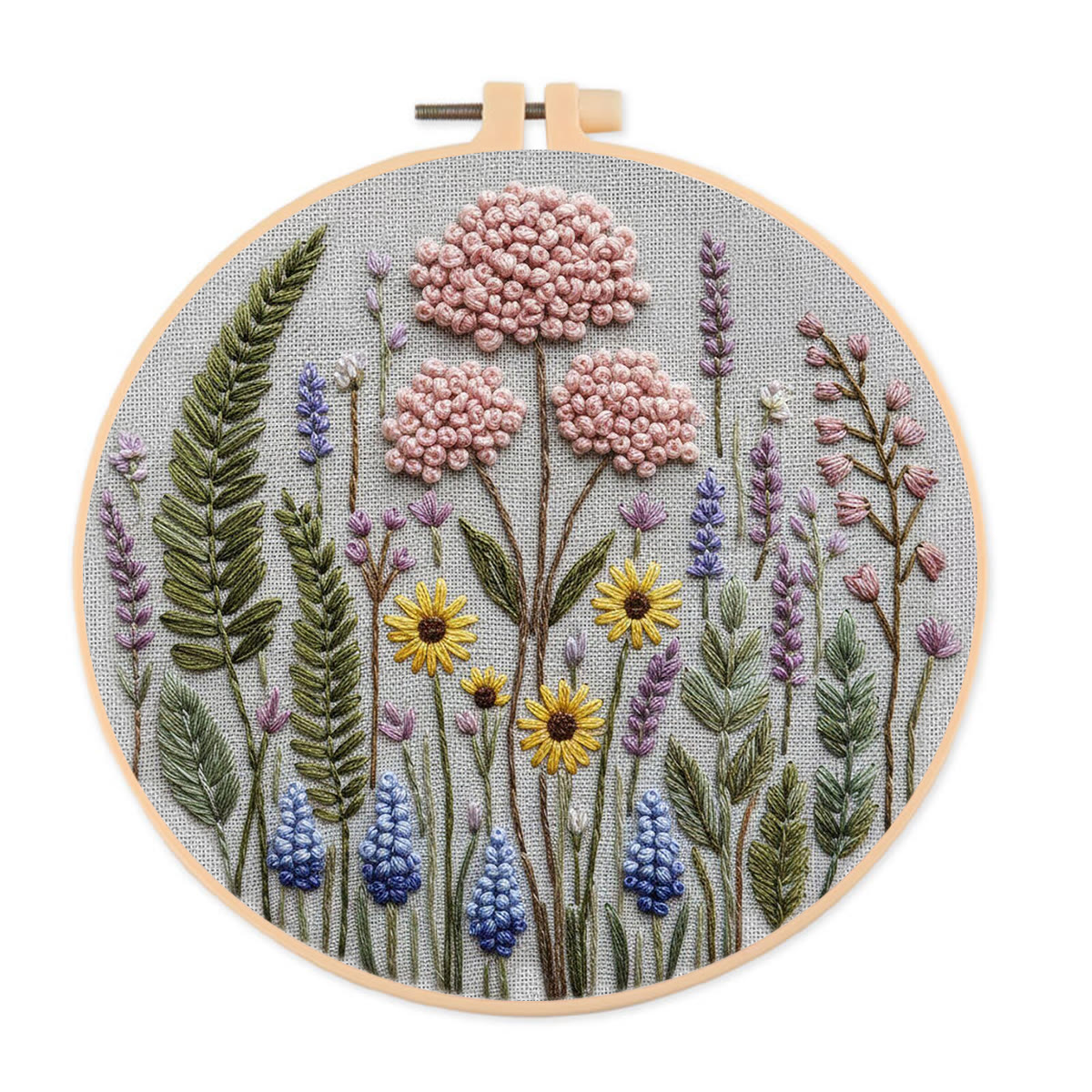 Rubbyoo Embroidery Kit - Lavender Wildflowers | Easy Starter Craft Gift | Diy Home Ornament - 20*20cm - image 1