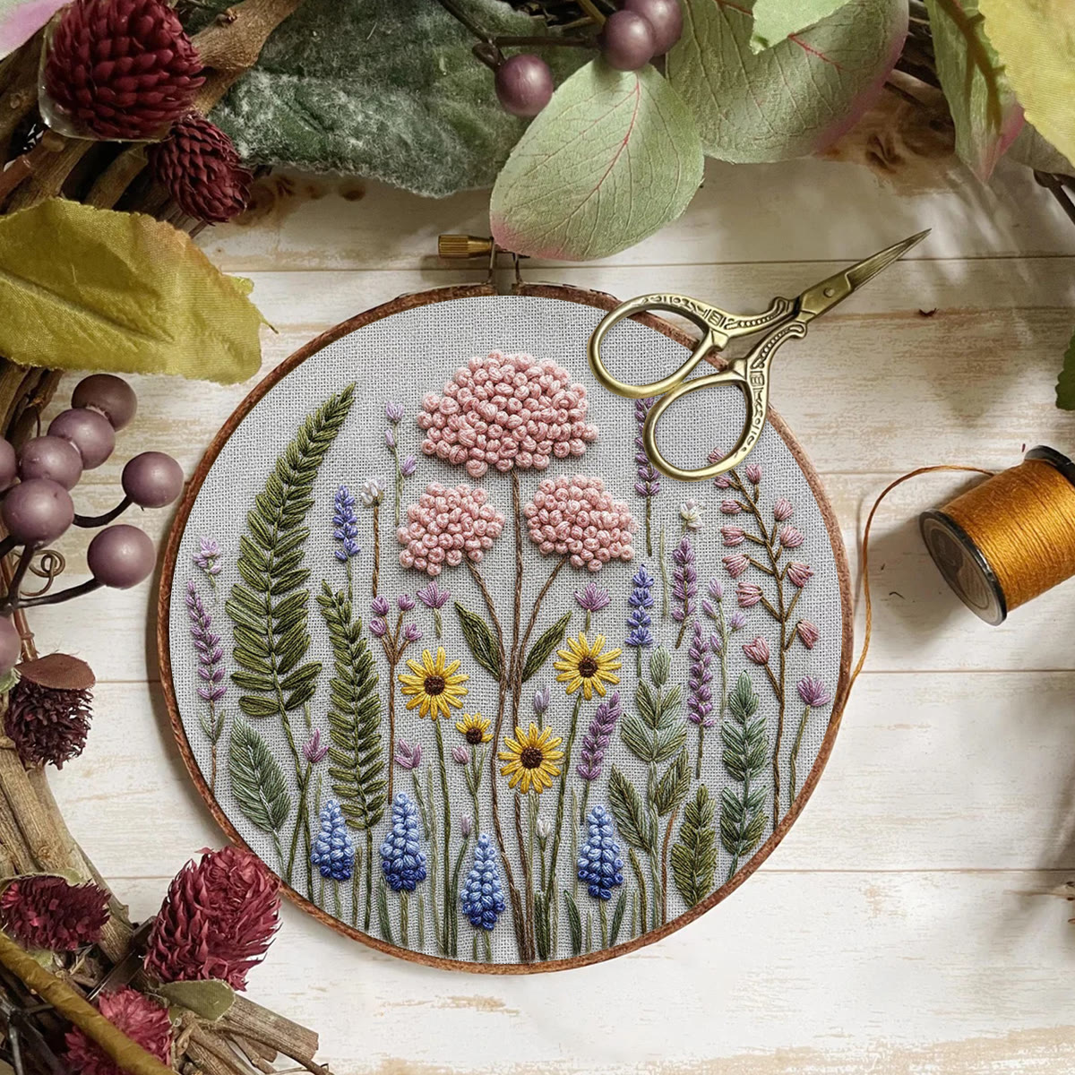 Rubbyoo Embroidery Kit - Lavender Wildflowers | Easy Starter Craft Gift | Diy Home Ornament - image 2