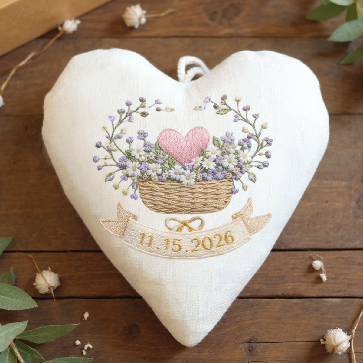 Rubbyoo Heart Embroidery Kit - Flower Basket Date-themed Design | Warm Handmade Diy | Anniversary Gifting Pick - 6 inches hoop kit - image 1