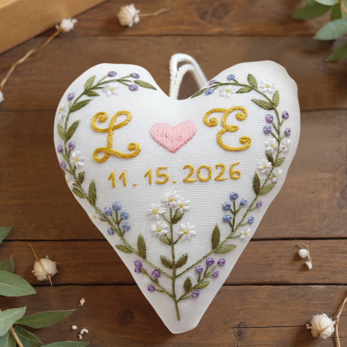 Rubbyoo Heart Embroidery Kit - Love Lettering With Date Detail | Beginner-friendly Craft | Romantic Gifting Choice - 6 inches hoop kit - image 1