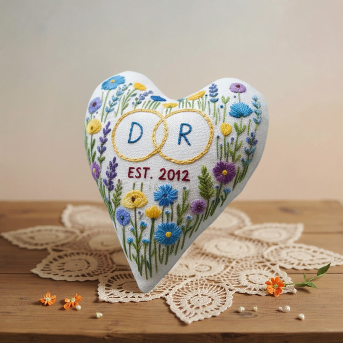 Rubbyoo Heart Embroidery Kit - Monogram With Established Date Floral | Tender Handstitched Diy | Milestone Gifting Pick - image 3