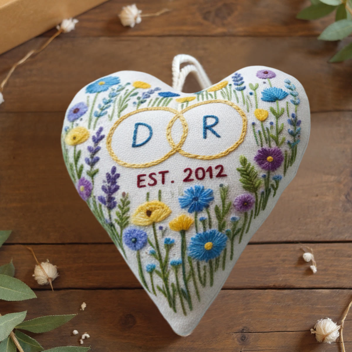 Rubbyoo Heart Embroidery Kit - Monogram With Established Date Floral | Tender Handstitched Diy | Milestone Gifting Pick - 6 inches hoop kit - image 1