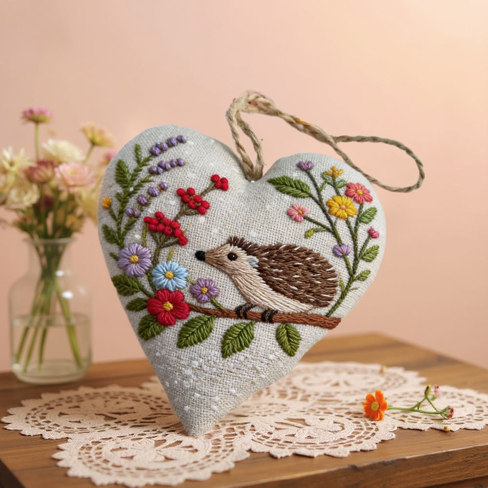 Rubbyoo Heart Embroidery Kit - Hedgehog With Floral Wreath Pattern | Novice-friendly Craft | Charming Decor - image 2