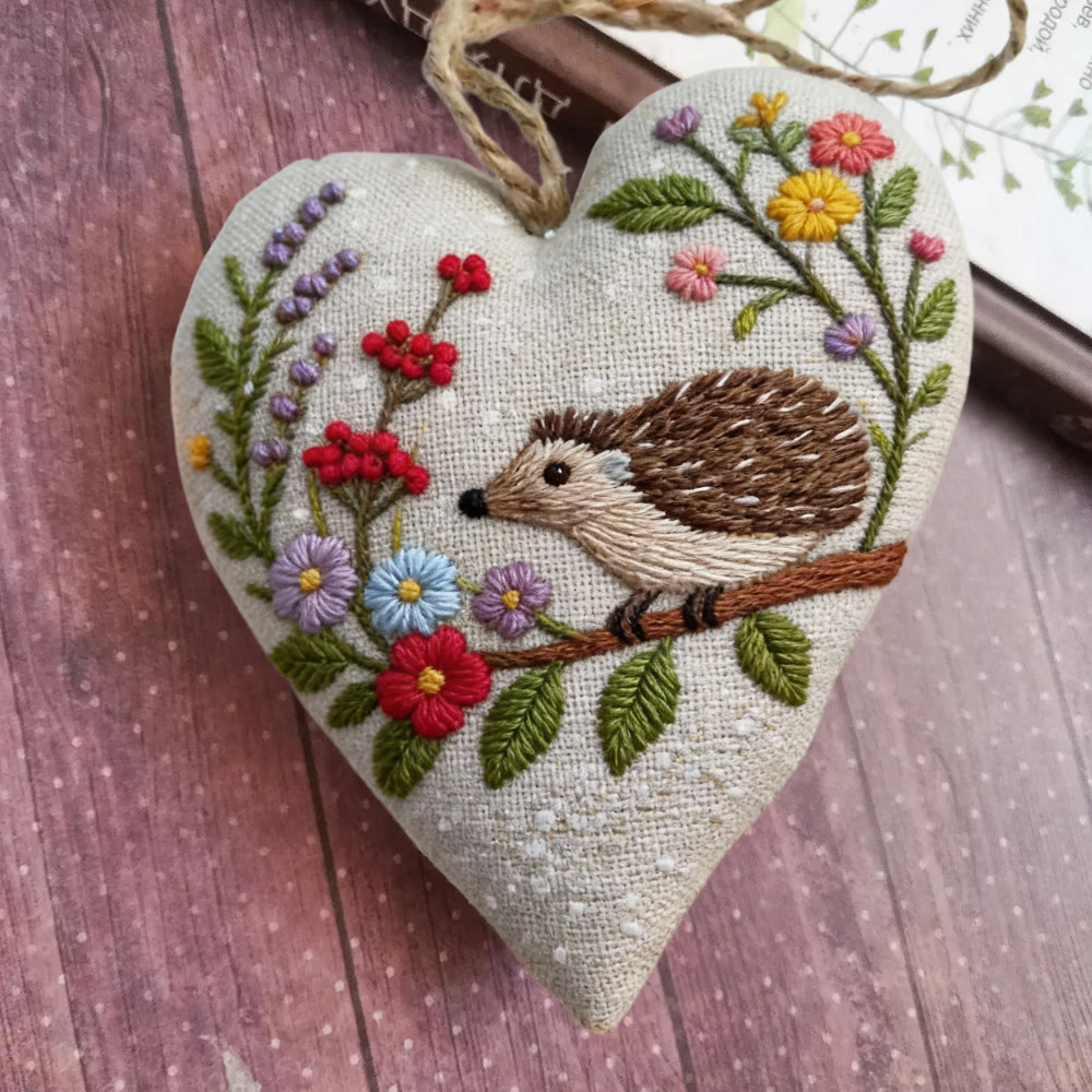 Rubbyoo Heart Embroidery Kit - Hedgehog With Floral Wreath Pattern | Novice-friendly Craft | Charming Decor - 6 inches hoop kit - image 1