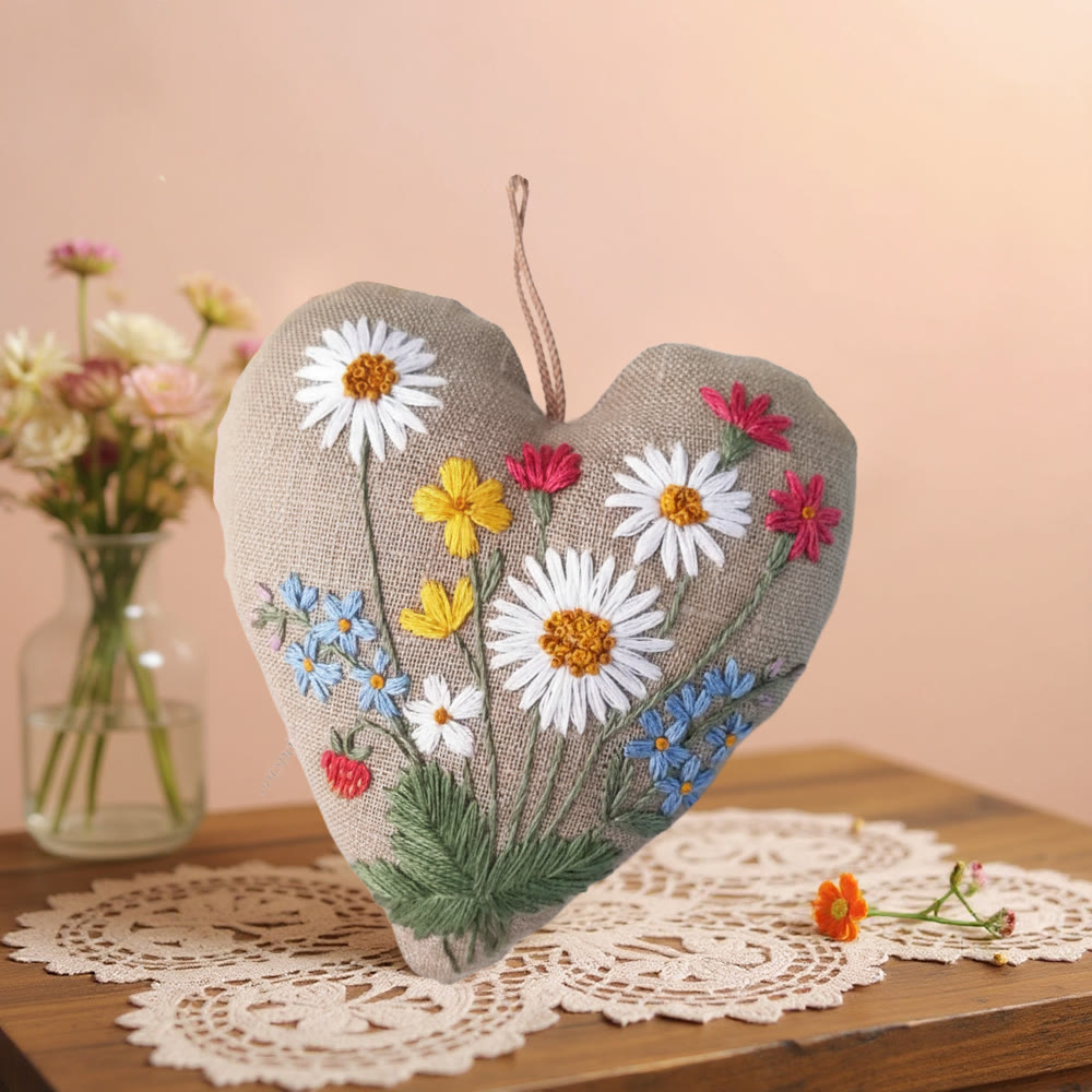 Rubbyoo Heart Embroidery Kit - Daisy Wildflower With Strawberry Motif | Beginner-easy Diy | Delightful Gifting Option - image 2